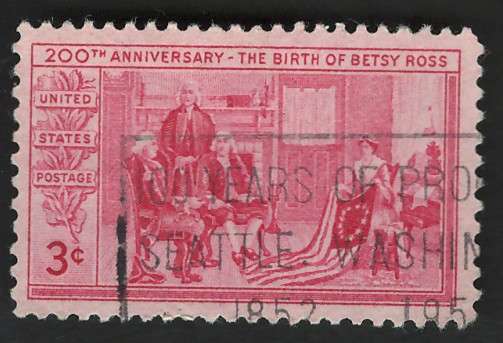 USA 1952 Betsy Ross Showing Flag to Gen. Washington, R Morris & G Ross. Scott #1004. Price R4