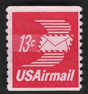 USA Scott Air Post 1971-73 Winged Airmail Envelope (P10 Vert). #C83 13c (unused)
