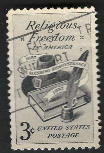 USA 1957 Religious Freedom: Bible, Hat and Quill Pen. Scott #1099