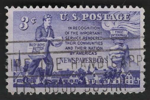 USA 1952 Newspaper Boy, Torch and Group of Homes. Scott #1015. Price R4