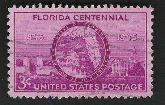 USA 1945 Tallahassee State Seal, Gates of St. Augustine Scott #927 3c.