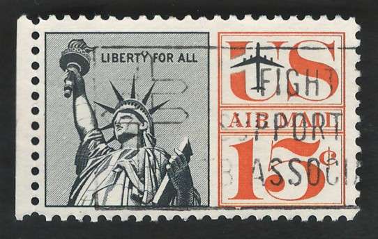USA Scott Air Post 1961-67 Statue of Liberty. #C62 15c Black & Orange. Price R2