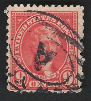 USA Scott 1926/34 (P11x10½) #641 9c Orange Red. Price R5