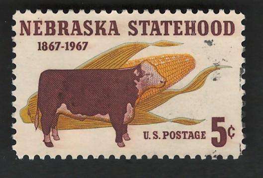 USA 1967 Nebraska Statehood: Hereford Steer and Corn. Scott #1328