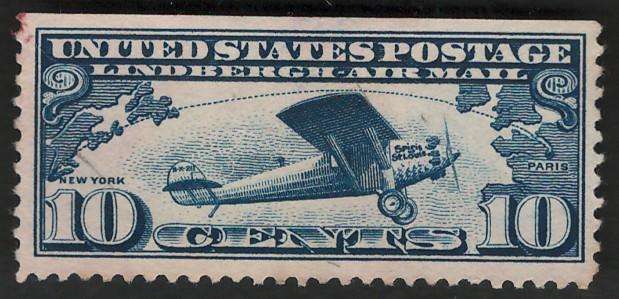 USA Scott Air Post Lindberghs Airplane 1927 #C10 10c Dark Blue