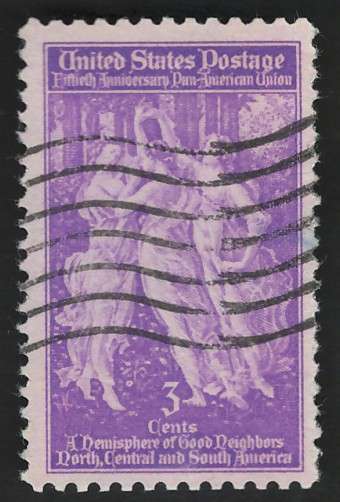 USA 1940 Pan American Union: Botticelli Three Graces. Scott #895 3c Violet