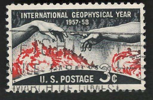 USA 1958 Solar Disc and Hands from Michelangelos Creation of Adam. Scott #1107