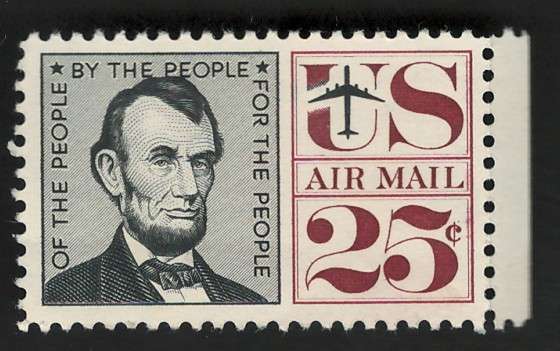 USA Scott Air Post 1959-66 Abraham Lincoln. #C59 15c Black & Maroon (MNH). Price R7