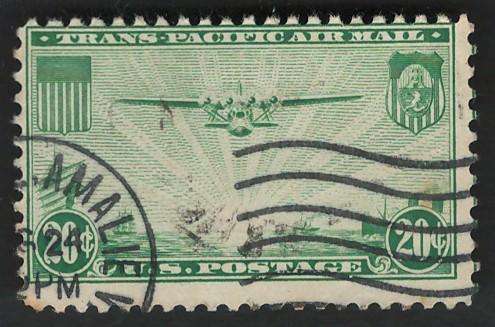 USA Scott Air Post 1937 China Clipper #C21 20c Green.