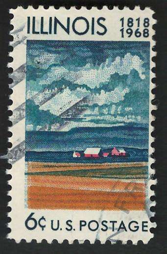 USA 1968 Illinois Statehood: Farm House & Fields of Ripening Grain. Scott #1339