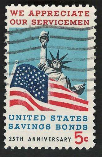 USA 1966 Honoring Savings Bonds: Statue of Liberty & Old Glory. Scott #1320