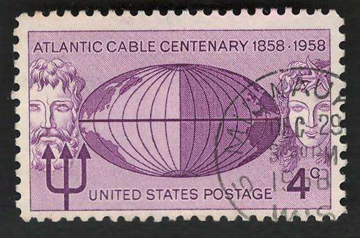 USA 1958 Atlantic Cable: Neptune, Globe and Mermaid. Scott #1112