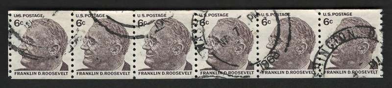 USA 1966-81 Prominent Americans (P10 Vert.): Franklin D. Roosevelt (Coil strip of 6). Scott #1305