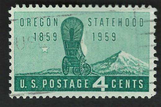 USA 1959 Oregon Statehood: Covered Wagon and Mt. Hood. Scott #1124