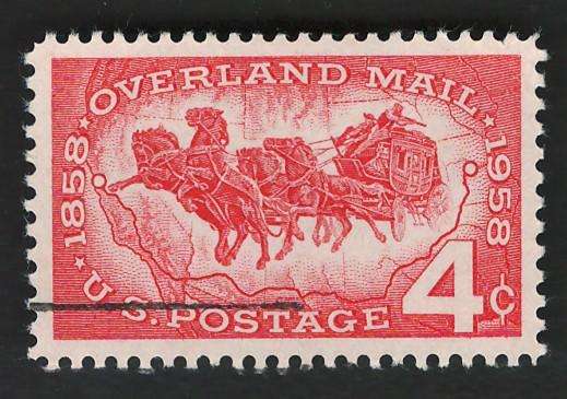 USA 1958 Overland Mail: Mail Coach and Map of Southwest U.S. Scott #1120