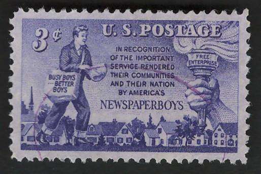USA 1952 Newspaper Boy, Torch and Group of Homes. Scott #1015