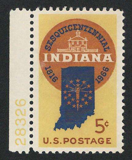 USA 1966 Indiana Statehood: Sesquicentennial Seal (MOGH). Scott #1308