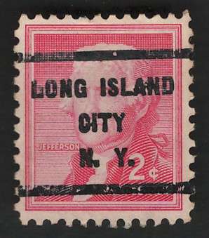 USA 1954-68 Liberty Issue: Thomas Jefferson. Scott #1033 (Long Island pre-cancel). Price R6