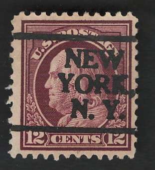 USA-Scott 1917/19  (P11) #512 12c Claret Brown (New York pre-cancel). Price R8