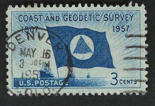 USA 1957 Flag of Coast and Geodetic Survey and Ships at Sea. Scott #1088