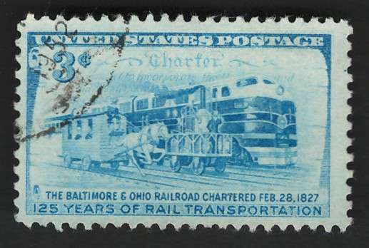 USA 1952 Charter and Three Stages of Rail Transportation. Scott #1006. Price R4