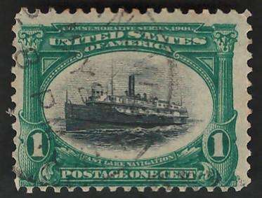 USA-Scott 1901 Pan Am Expo: Steamship #294 1c Grn & Blk