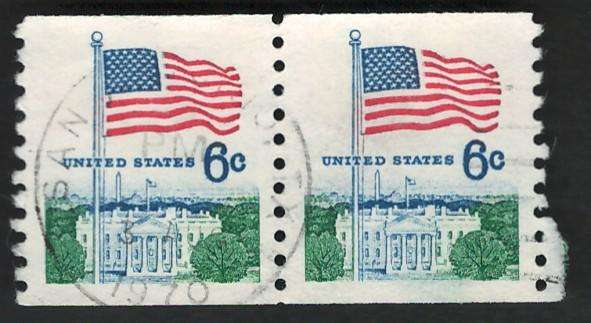 USA 1968 Flag and White House (P10 Horiz). Scott #1338A (Coil strip of 2)