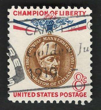 USA 1960 Champion of Liberty: Finland President Baron Gustaf Emil Mannerheim. Scott #1166
