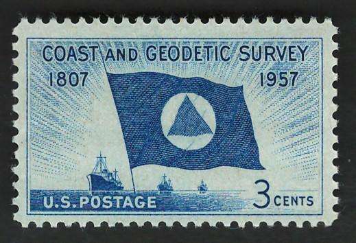 USA 1957 Flag of Coast and Geodetic Survey and Ships at Sea (MNH). Scott #1088