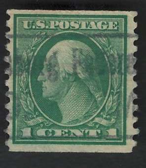 USA Scott-1914  (P10 Vert) #443 1c Yellowish Green (pre-cancel)