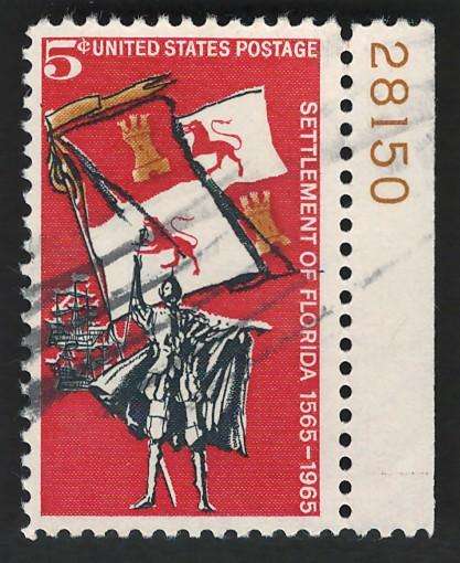 USA 1965 Florida Settlement: Spanish Explorer, Royal Flag of Spain and Ships. Scott #1271