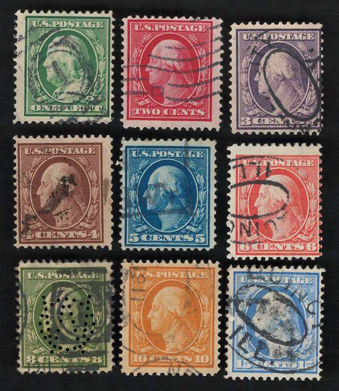 USA-Scott 1910/11 #374 1c to #382 15c (complete issue). Price R185 (cv R955)