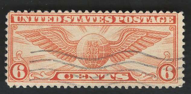 USA Scott Air Post Winged Globe 1934 #C19 6c Dull Orange. Price R4