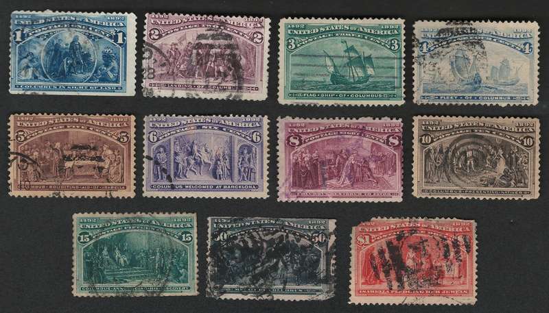 USA Scott Col. Expo 1893 #230 1c to #238 15c & #240 50c & #241 $1