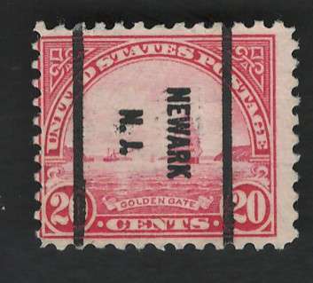 USA 1931 (P11x10½) Scott #698 20c (Vertical Newark pre-cancel). Price R7