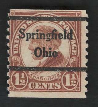 USA 1923/29  (P10 Vert.) Scott #598 1½c Deep Brown (Springfield pre-cancel). Price R7