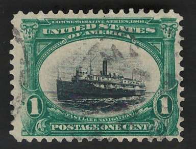 USA-Scott 1901 Pan Am Expo: Steamship #294 1c Grn & Blk. Price R11 (cv R58)