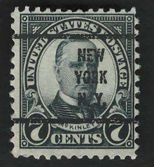 USA Scott 1926/34 (P11x10½) #639 7c (New York pre-cancel. Price R8