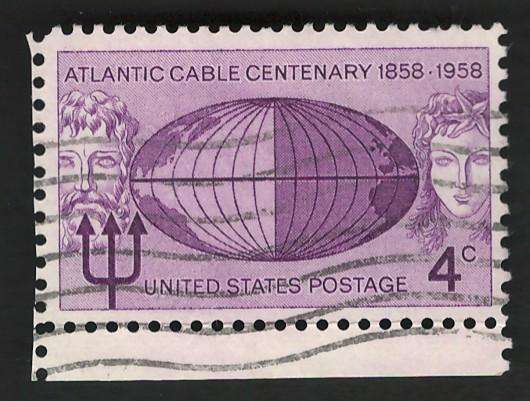 USA 1958 Atlantic Cable: Neptune, Globe and Mermaid. Scott #1112