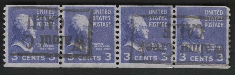 USA 1939 Rotary Coil (P10 Vert) Scott #842 3c (Strip of 4).