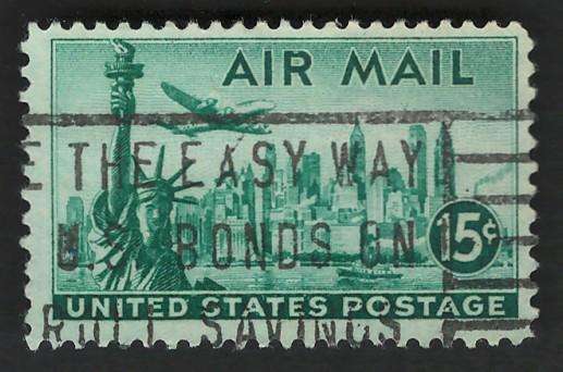 USA Scott Air Post 1947 Liberty Statue  #C35 15c Blue Green