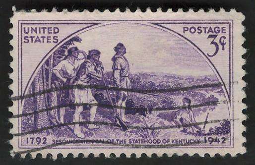 USA 1942 Kentucky Statehood: Daniel Boon and Frontiersmen, from Gilbert White mural. Scott #904 3c