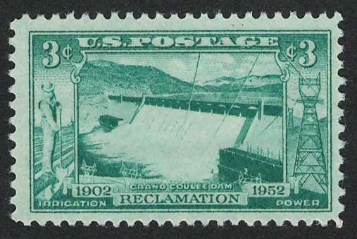 USA 1952 Spillway, Grand Coulee Dam. Scott #1009 (MOGH). Price R6
