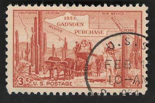 USA 1953 Mexico Gadson Purchase: Map and Pioneer Group. Scott #1028