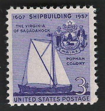 USA 1957 Virginia of Sagadahock and Seal of Maine (MNH). Scott #1095