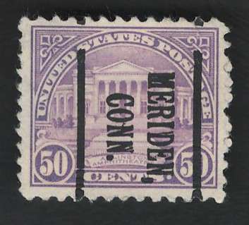 USA 1931 (P11x10½) Scott #701 50c Lilac (Vertical Meriden pre-cancel). Price R7