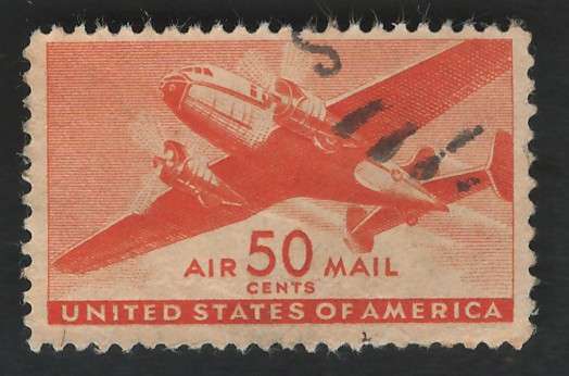 USA Scott Air Post Twin-motored Transport 1941-44  #C31 50c Orange. Price R9 (cv R76)