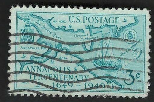USA 1949 Stodderts 1718 Map of Regions about Annapolis, Redrawn Box. Scott #984