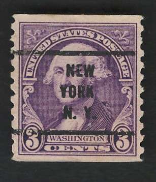USA 1932 Washington (P10 Vert) Scott #721 3c (New York pre-cancel). Price R6