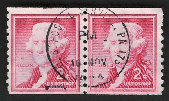 USA 1954-80 (P10 Vert) Thomas Jefferson Scott #1055 (Strip of 2)